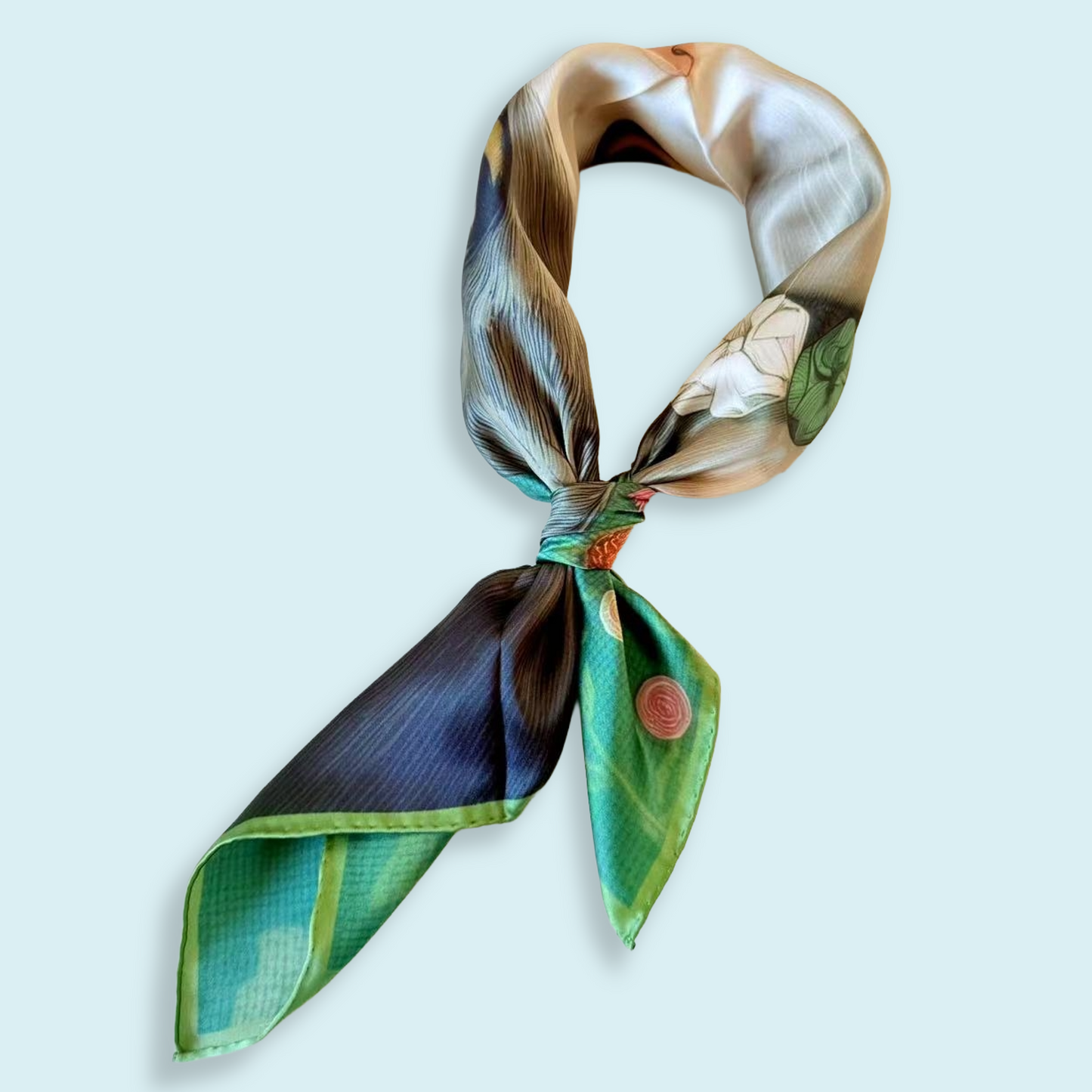 27" Square Scarf - Round Face Cat with Floral Crochet