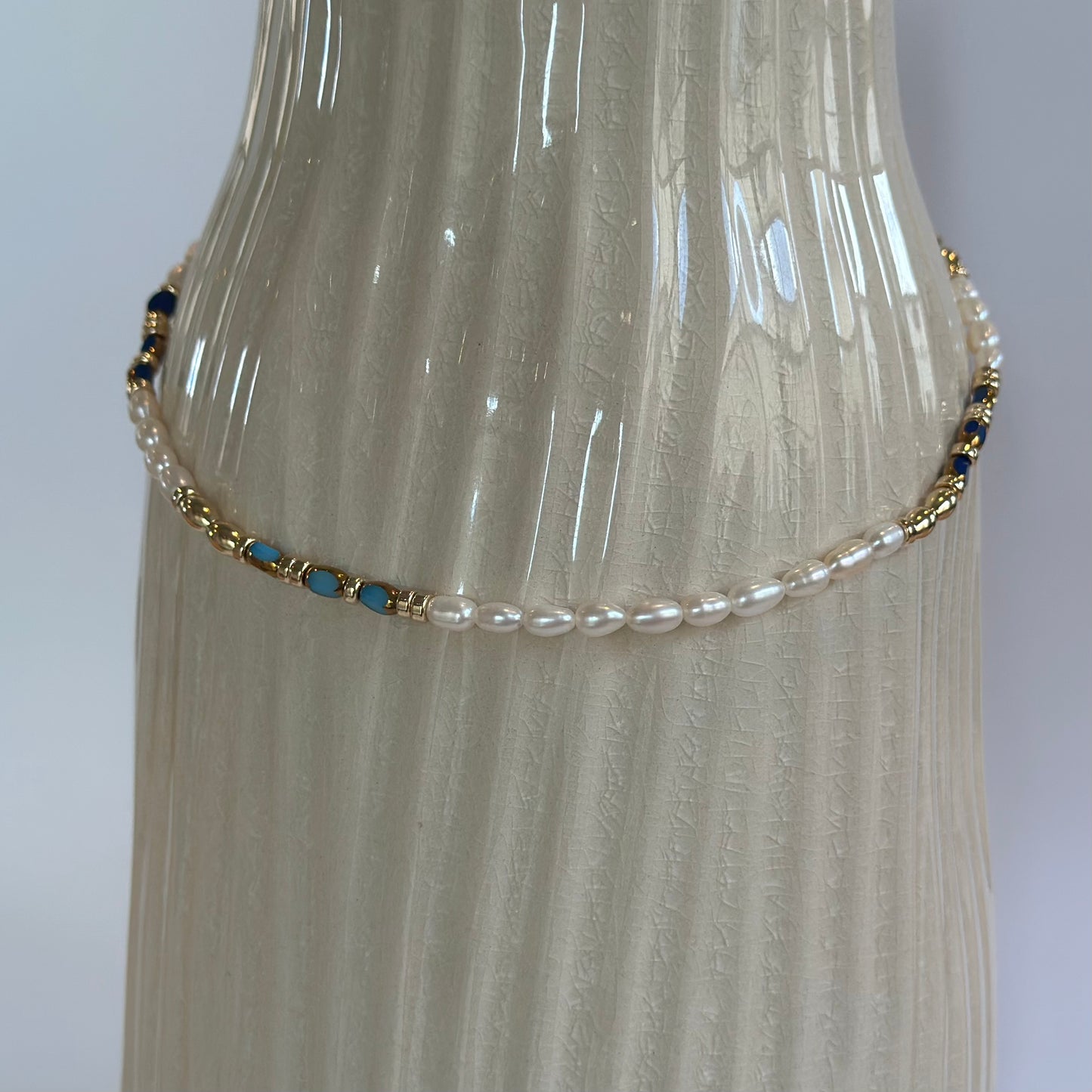Peacock - Pearl and Gold Edge Porcelain 14K Gold-Filled Beaded Necklace