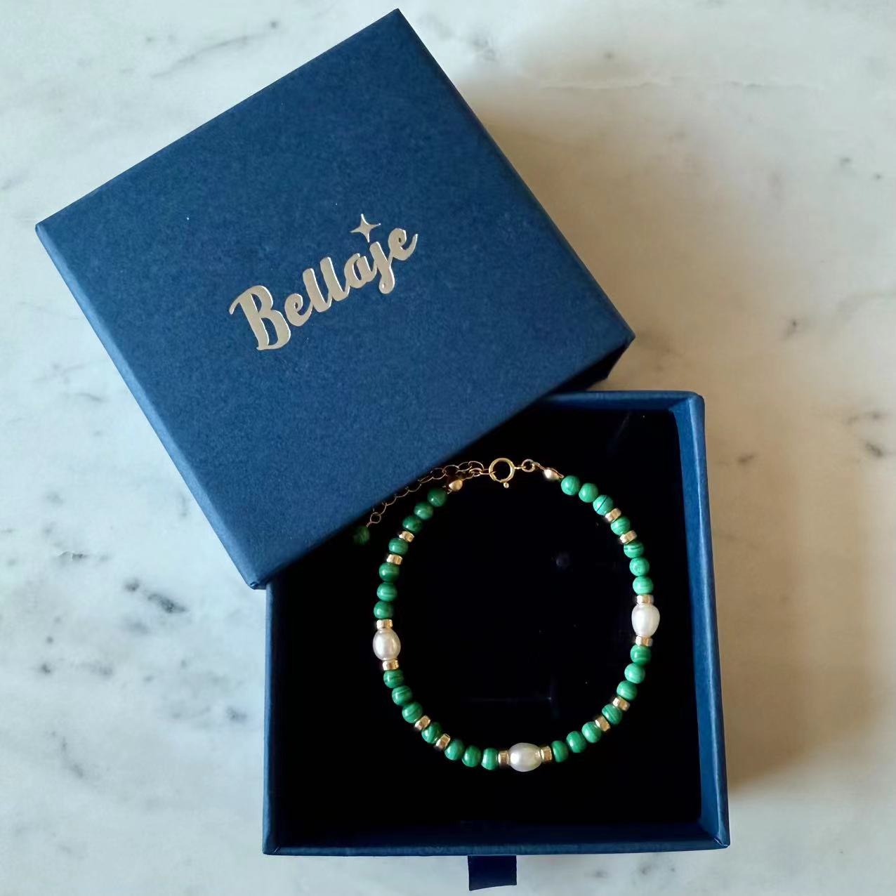 Malachite - 4mm Malachite and Freshwater Pearl 14K Gold-Filled Beaded Bracelet