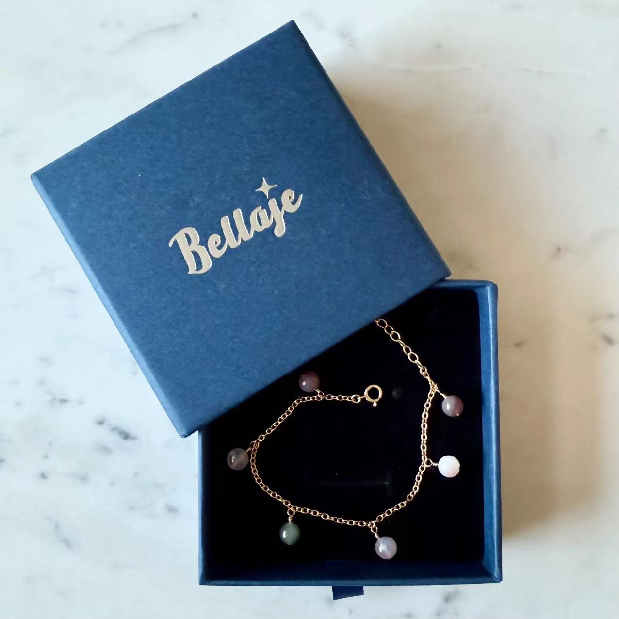 Agate - Multicolor 6mm Alashan Agate 14K Gold-Filled Station Bracelet