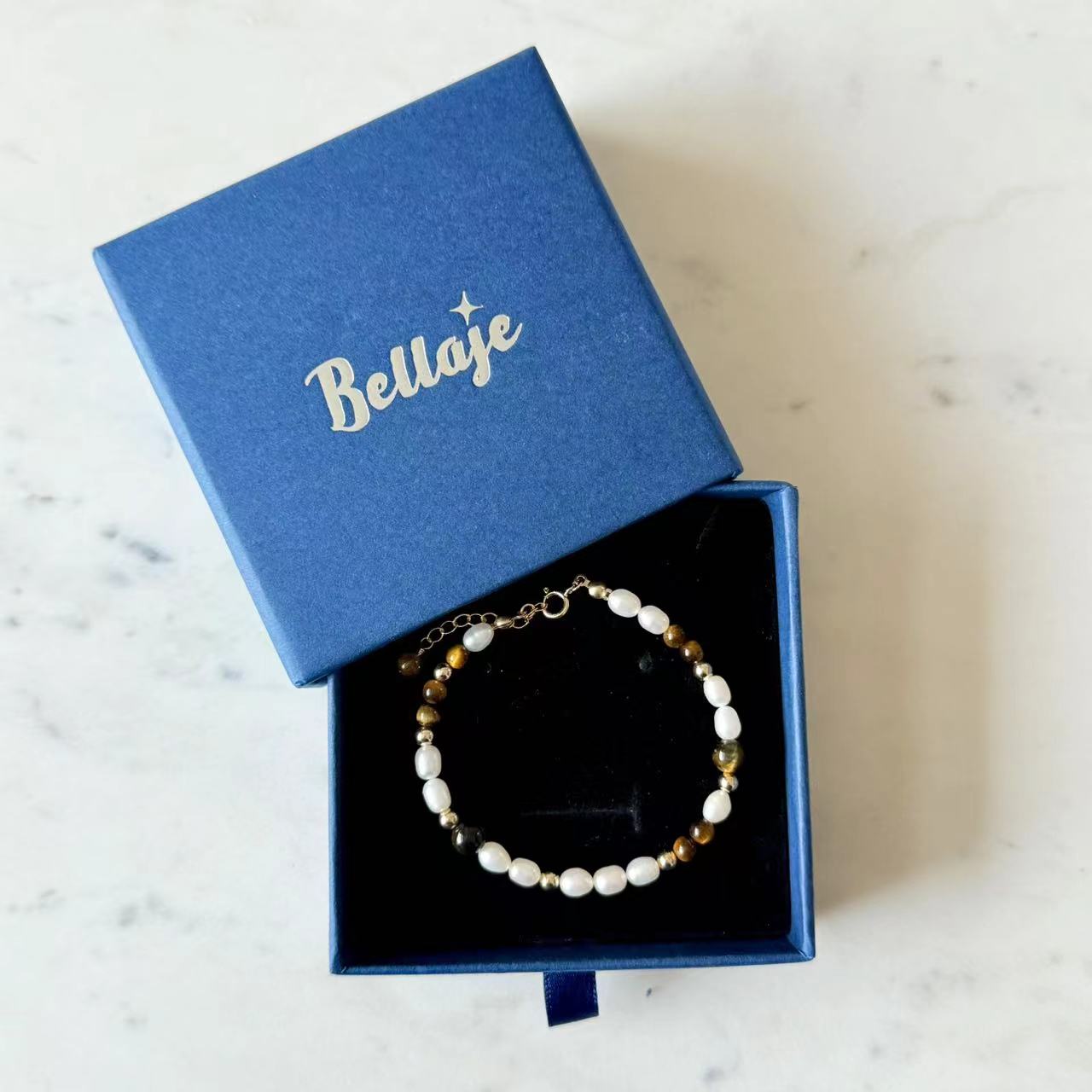 Prosperity - Tiger's Eye and Freshwater Pearl Gold-Filled Beaded Bracelet