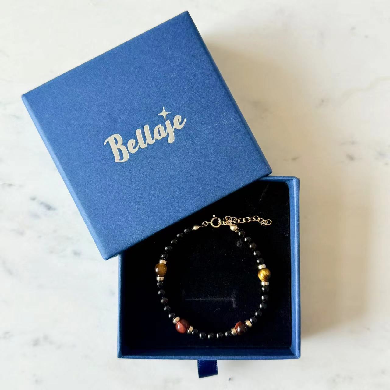 Prosperity - Black Onyx and Tiger's Eye Gold-Filled Beaded Bracelet