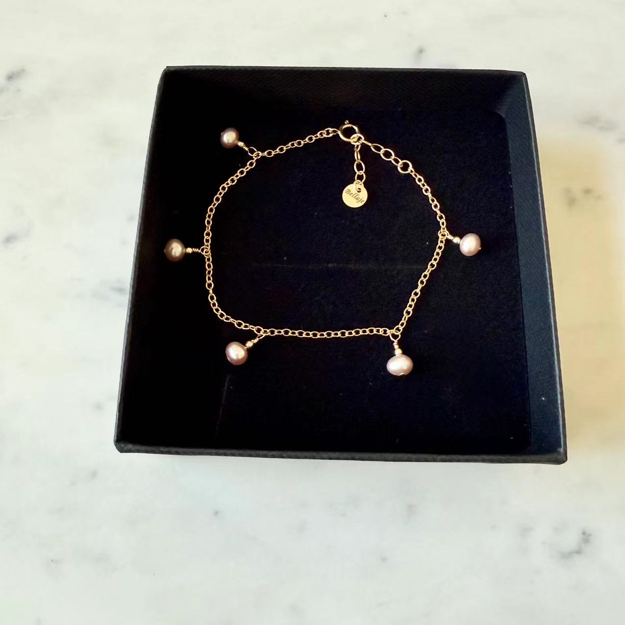 Romance - 4-5mm Pink Freshwater Pearl Station Gold Filled Bracelet