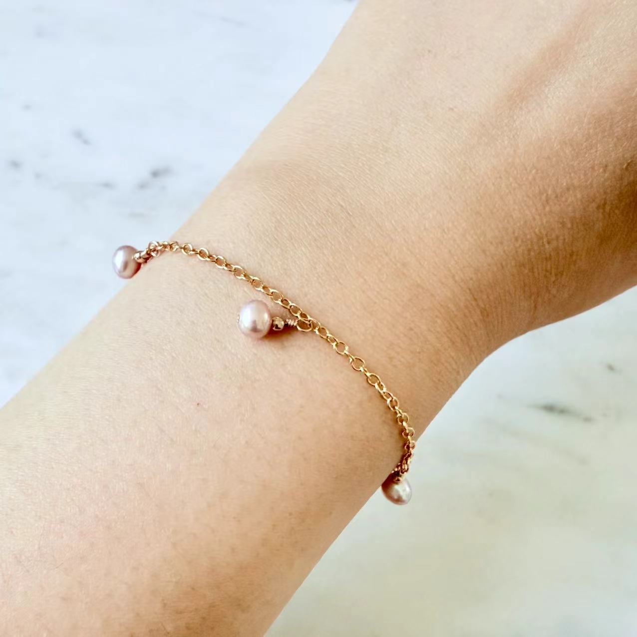 Romance - 4-5mm Pink Freshwater Pearl Station Gold Filled Bracelet