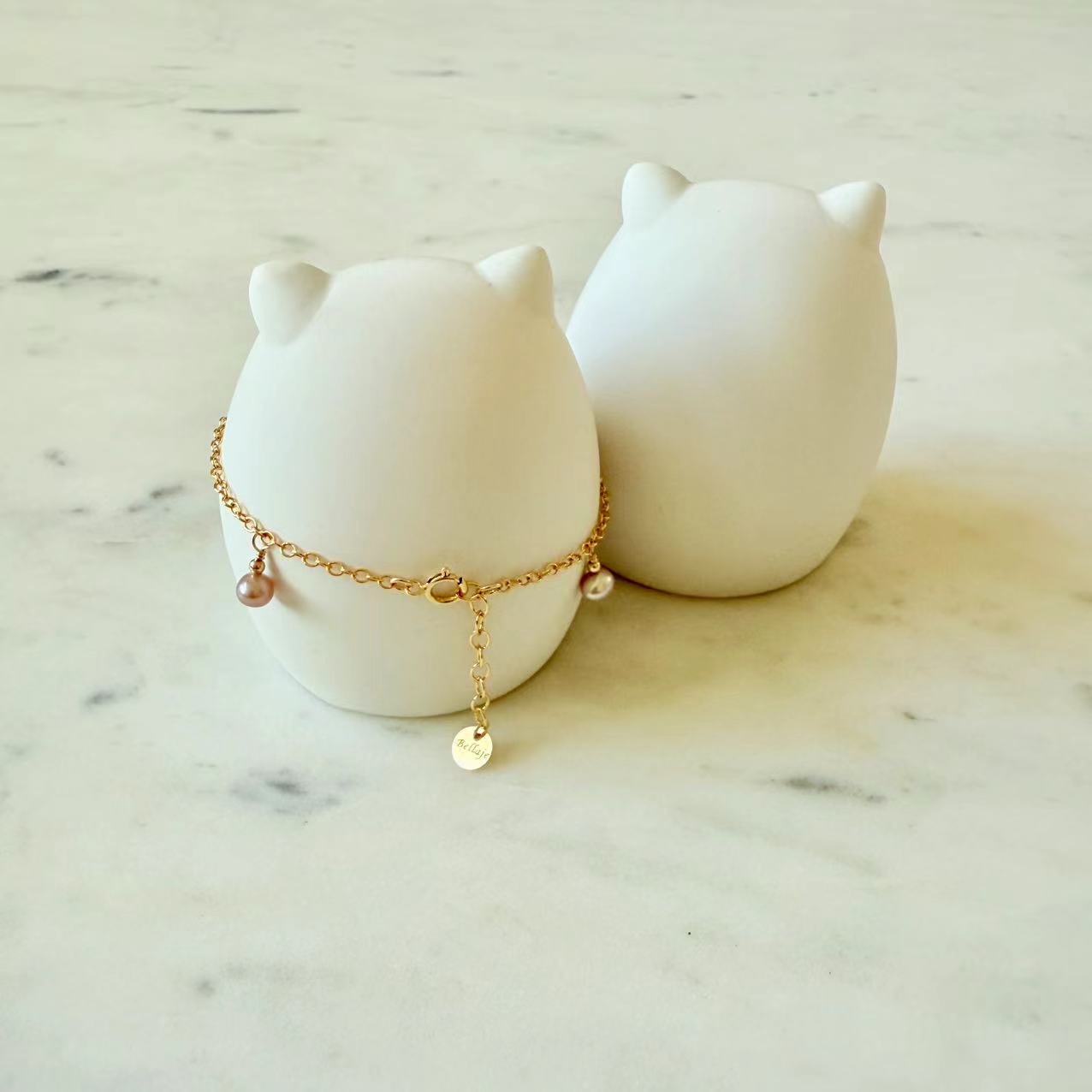 Romance - 4-5mm Pink Freshwater Pearl Station Gold Filled Bracelet