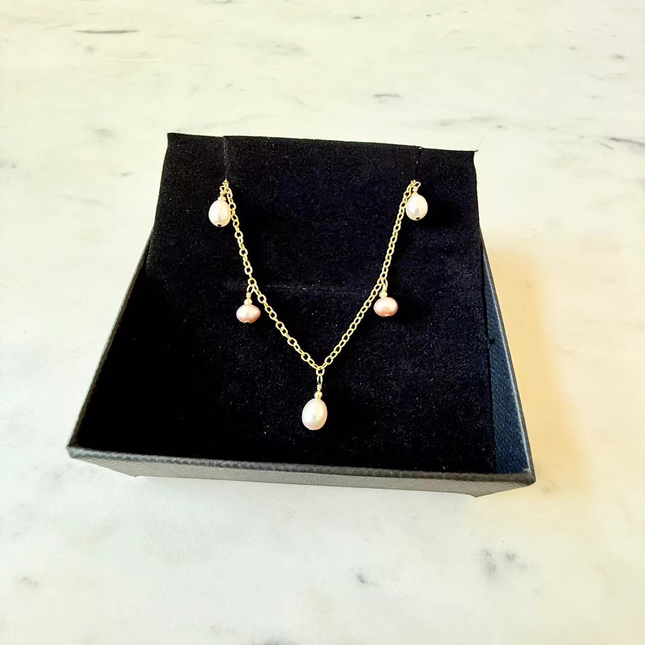 Romance - Natural Teardrop Pearl 14K Gold Filled Bridal Station Necklace