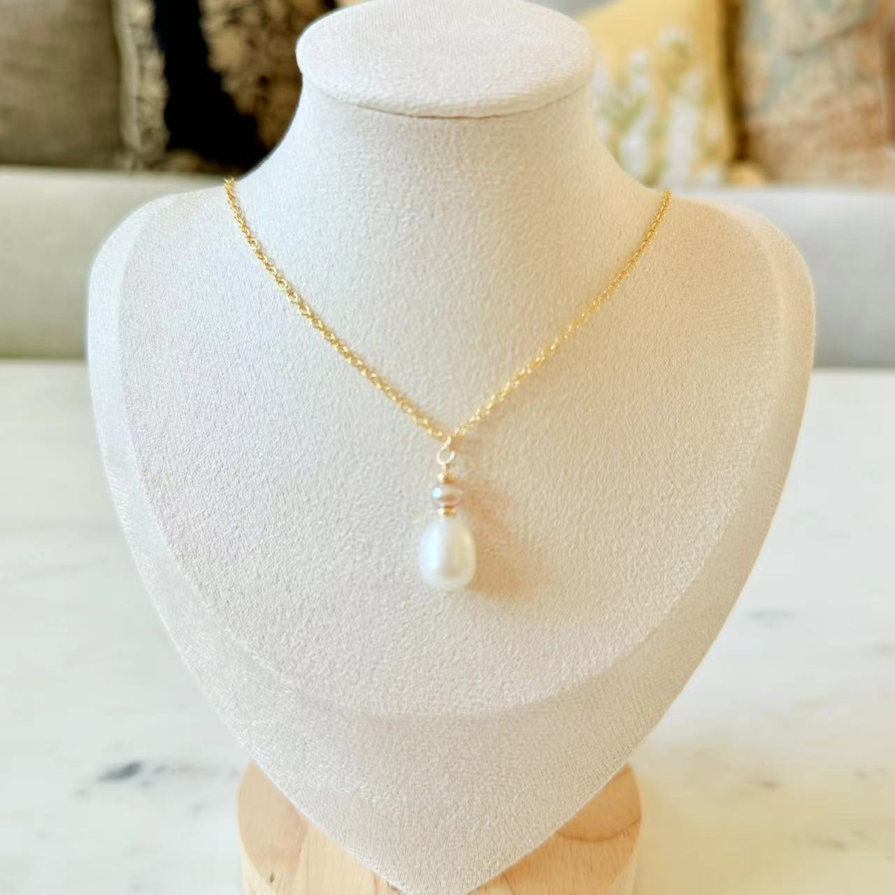 Romance - Natural Teardrop Pearl 14K Gold Filled Bridal Necklace