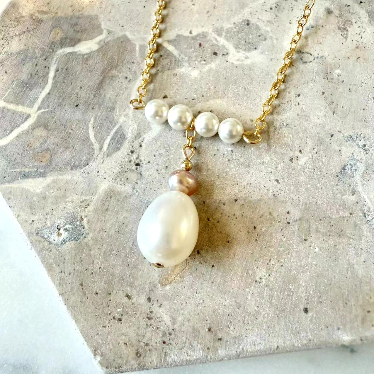 Romance - Natural Teardrop Pearl 14K Gold Filled Bridal Necklace
