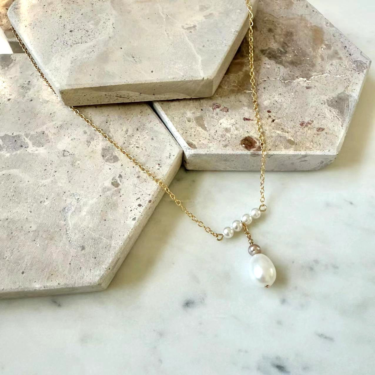 Romance - Natural Teardrop Pearl 14K Gold Filled Bridal Necklace