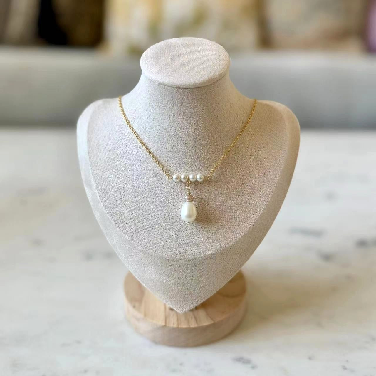 Romance - Natural Teardrop Pearl 14K Gold Filled Bridal Necklace