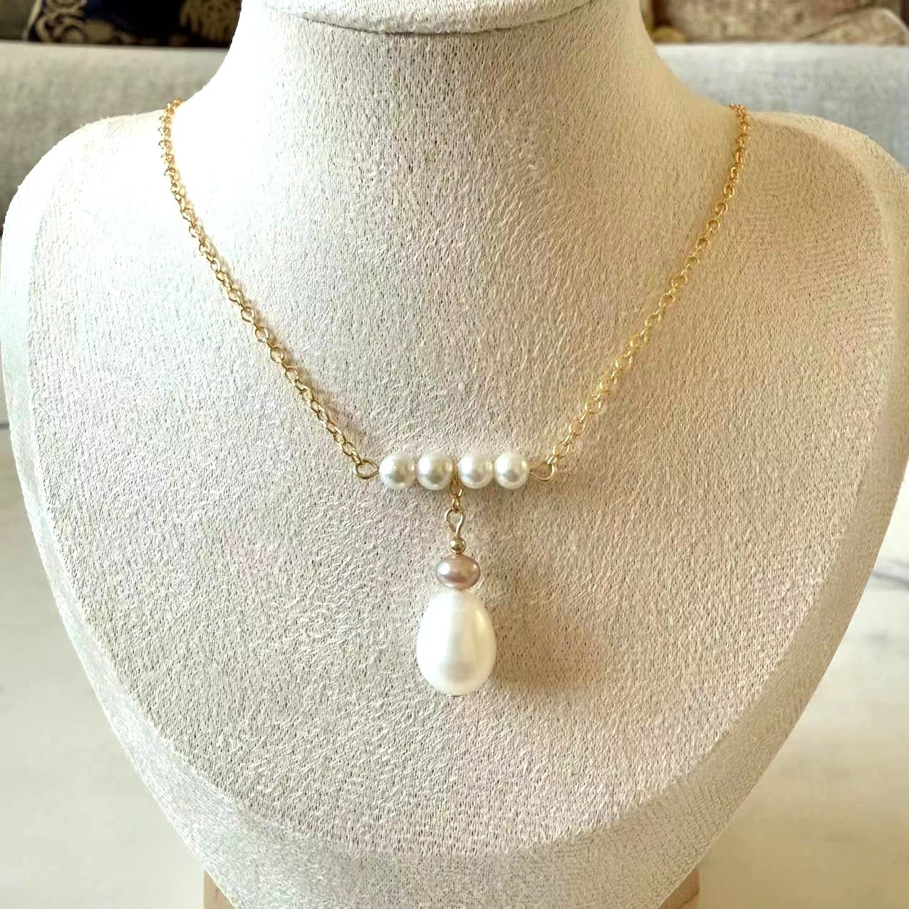 Romance - Natural Teardrop Pearl 14K Gold Filled Bridal Necklace