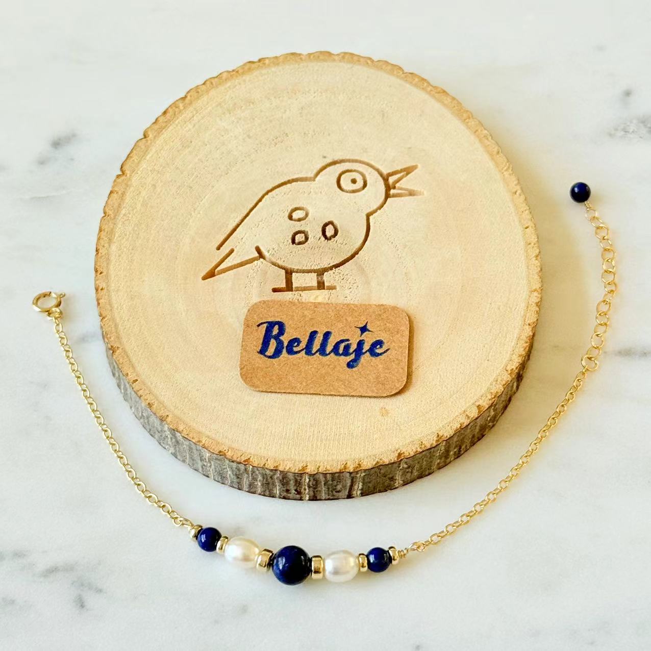 Art Deco - Lapis and Freshwater Pearl 14K Gold-Filled Bracelet
