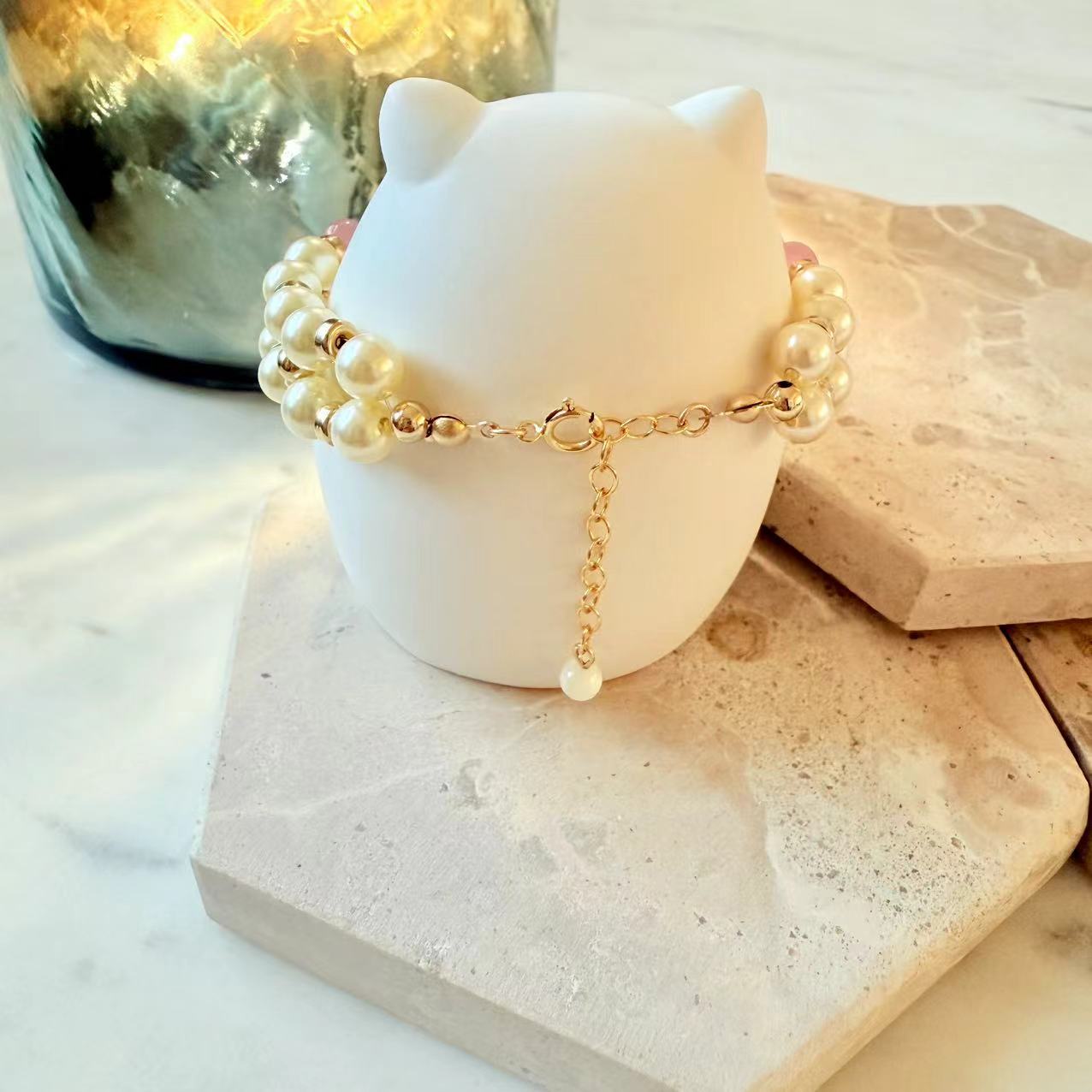 Romance - 6mm Swarovski Pearl and Pink Cat Eye 14K Gold-Filled Beaded Bracelet