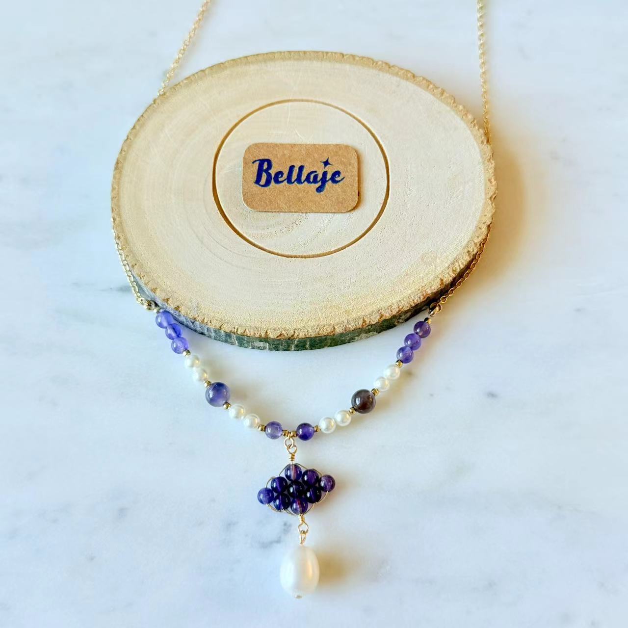 Baroque - Amethyst and 12mm Teardrop Pearl 14K Gold-Filled Necklace
