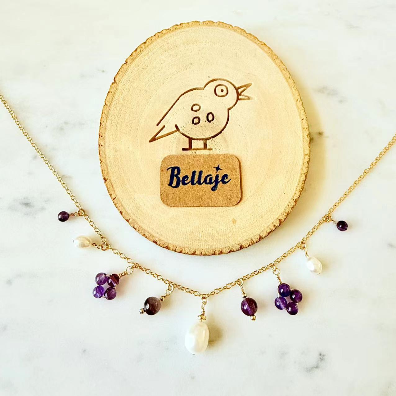 Baroque - Amethyst and Teardrop Pearl 14K Gold-Filled Station Necklace