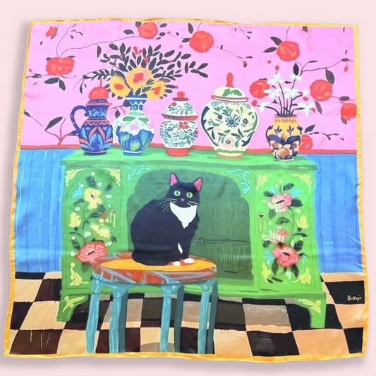 27" Square Scarf - Tuxedo Cat