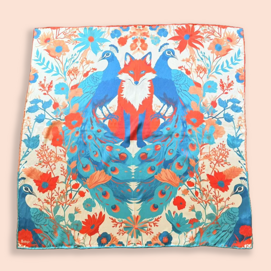 27" Square Scarf - Fox and Peacocks
