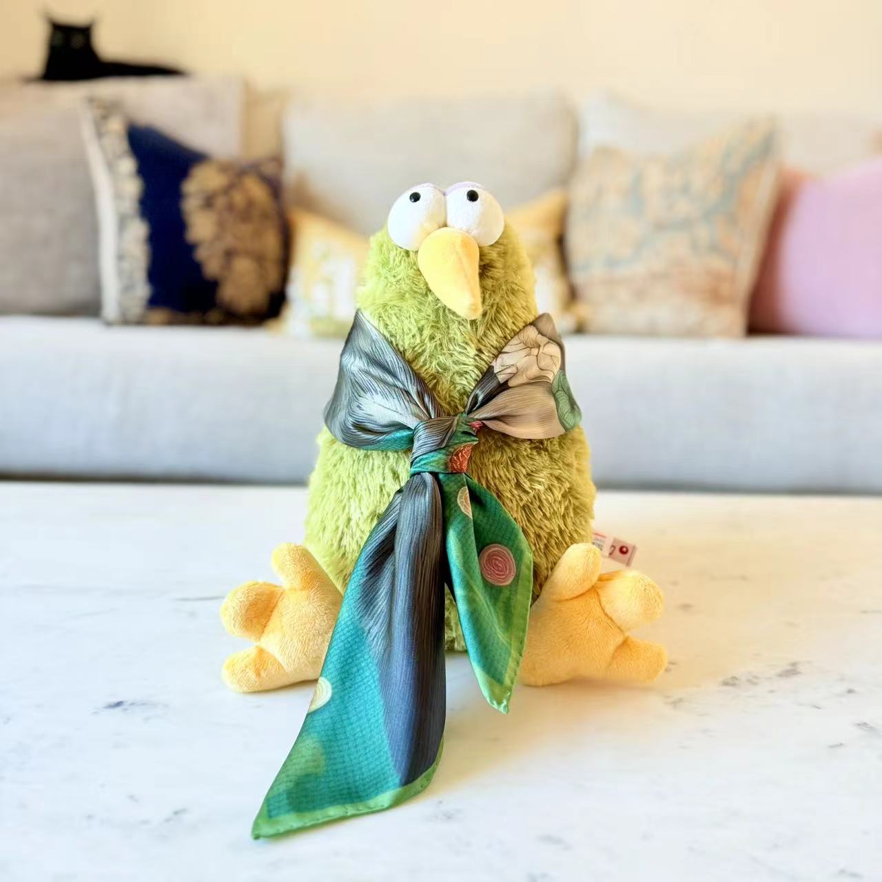 27" Square Scarf - Round Face Cat with Floral Crochet