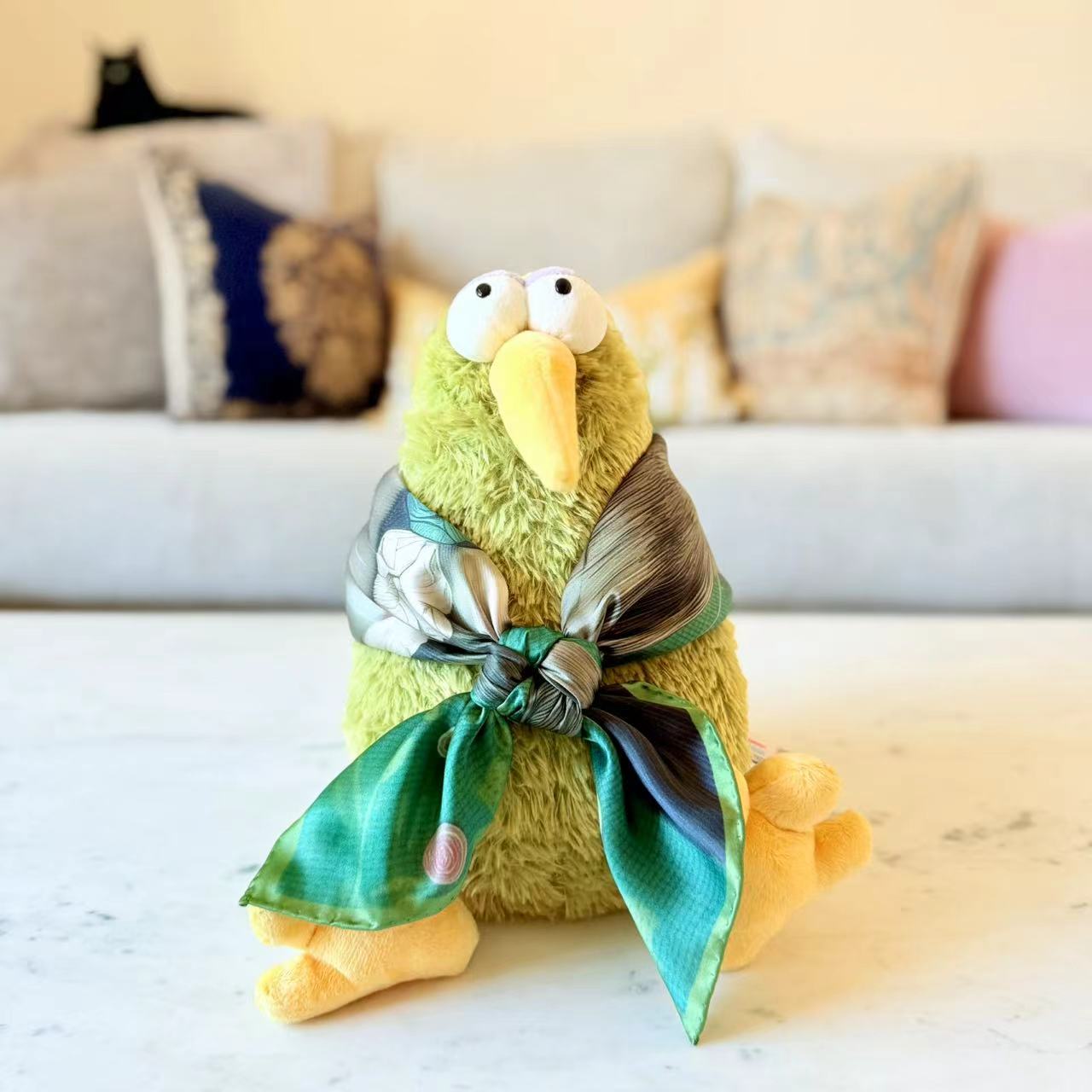 27" Square Scarf - Round Face Cat with Floral Crochet