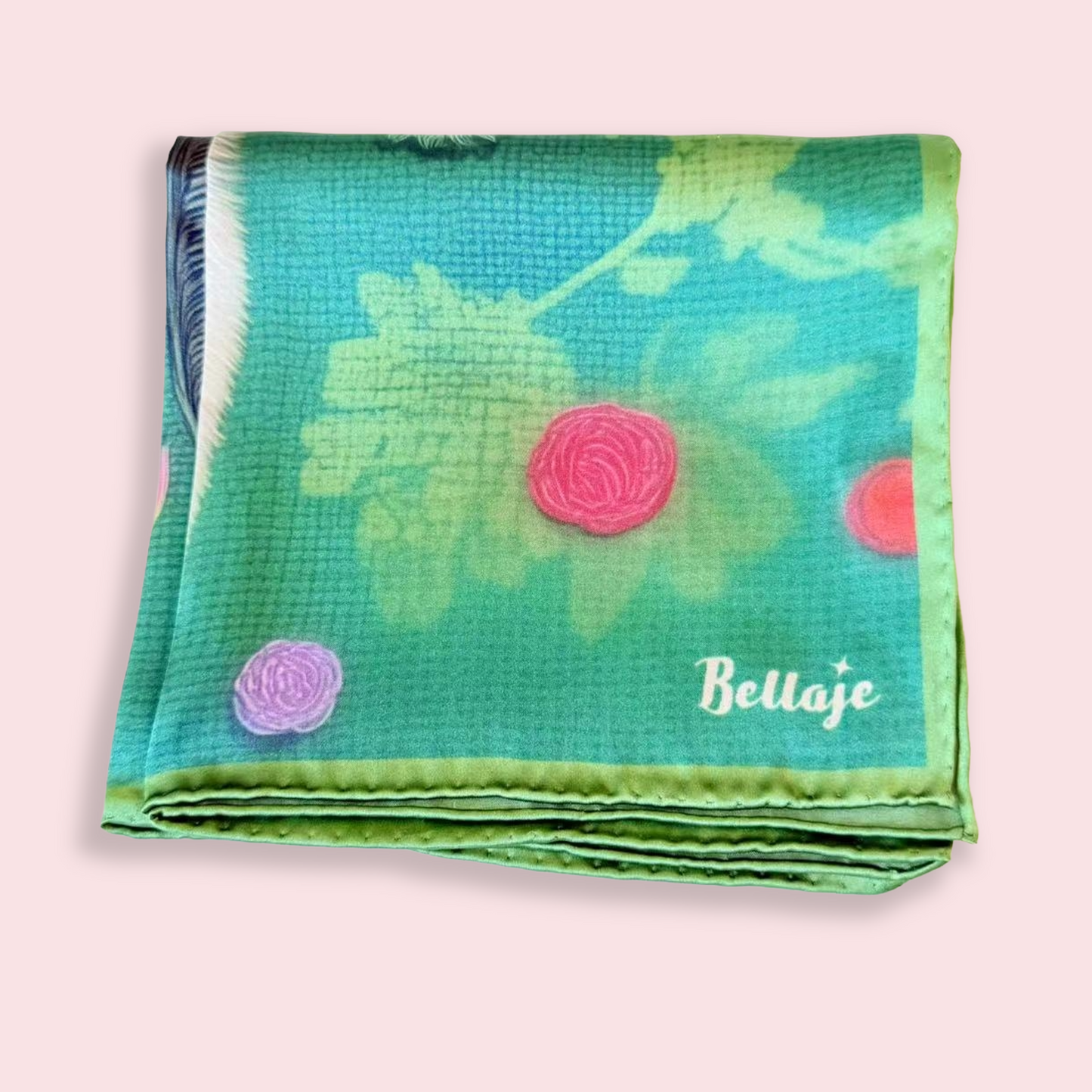 27" Square Scarf - Round Face Cat with Floral Crochet