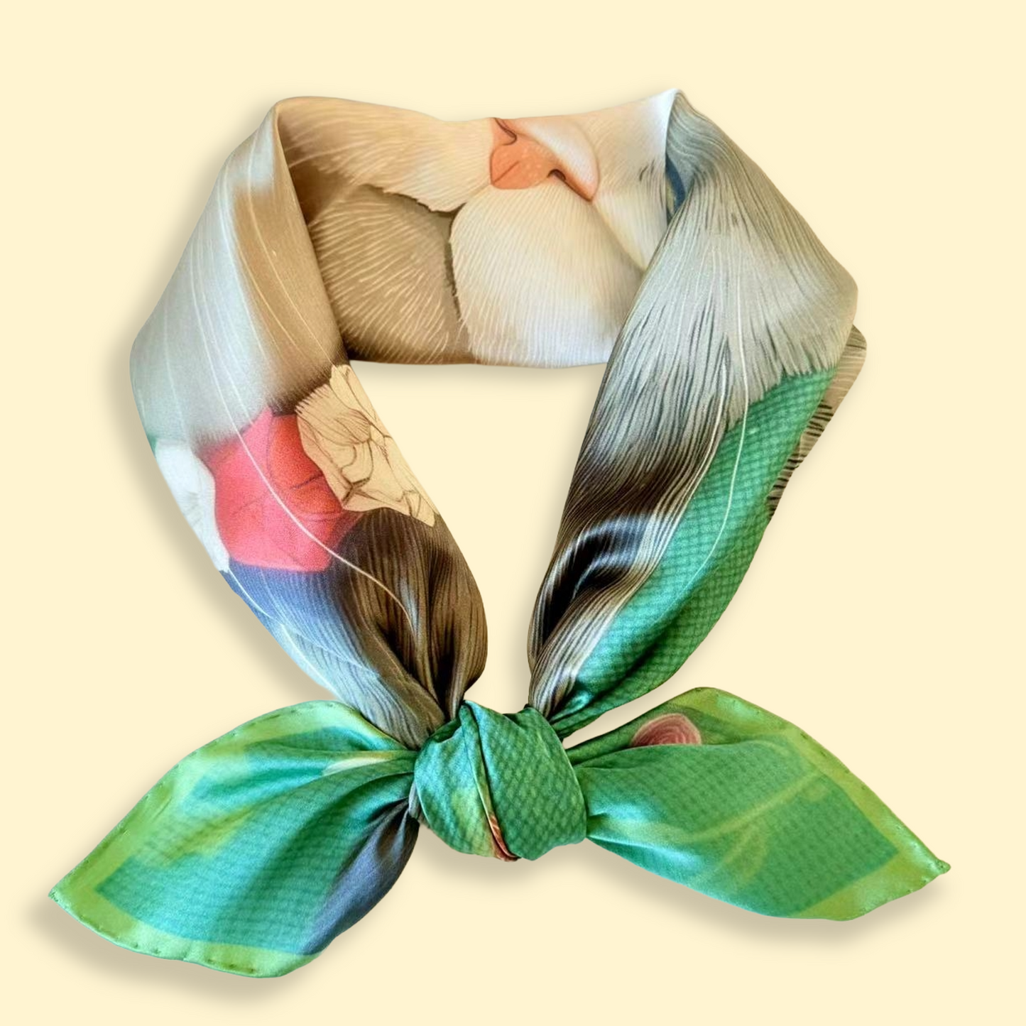 27" Square Scarf - Round Face Cat with Floral Crochet