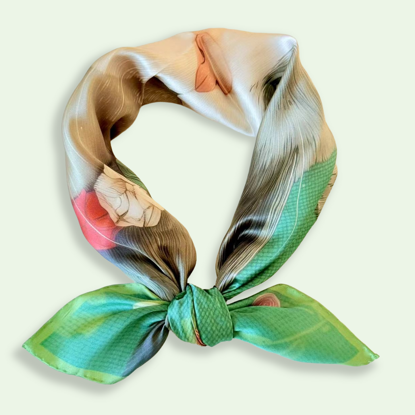 27" Square Scarf - Round Face Cat with Floral Crochet