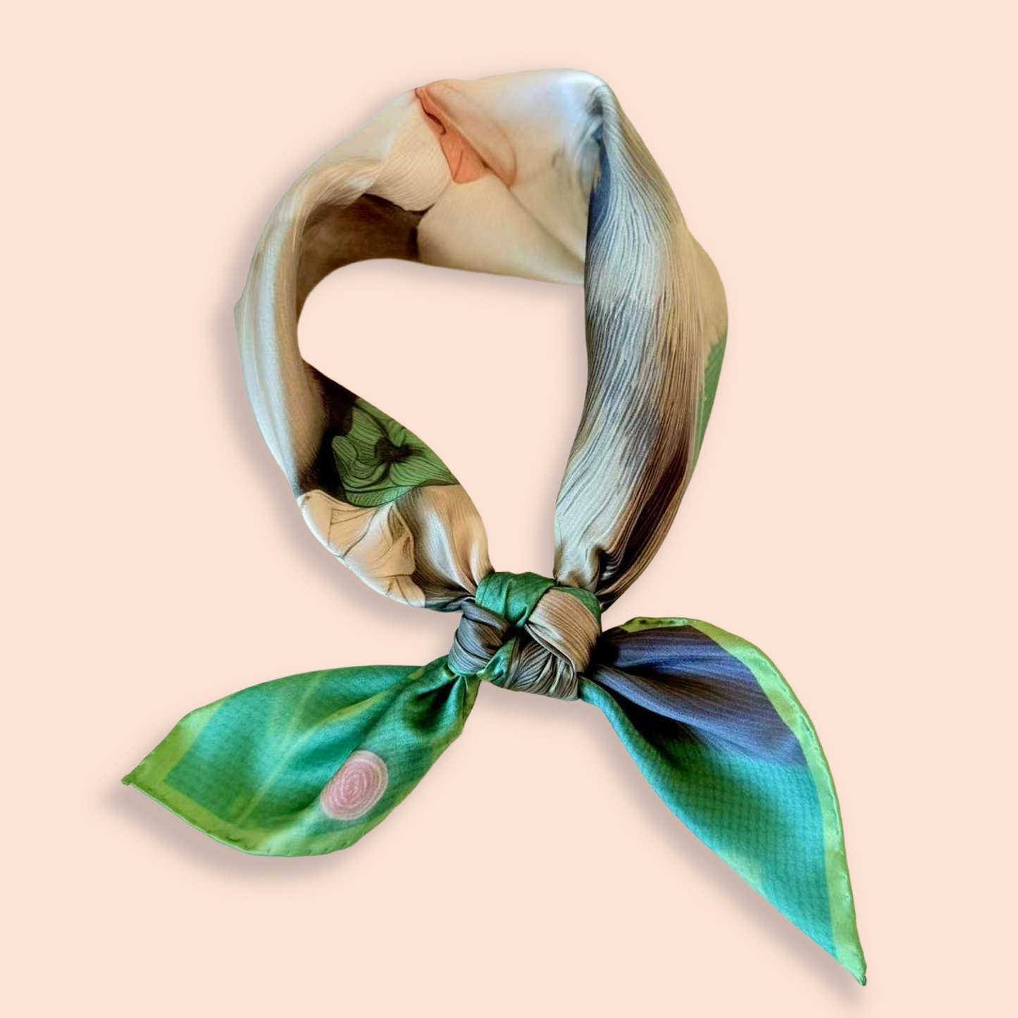 27" Square Scarf - Round Face Cat with Floral Crochet