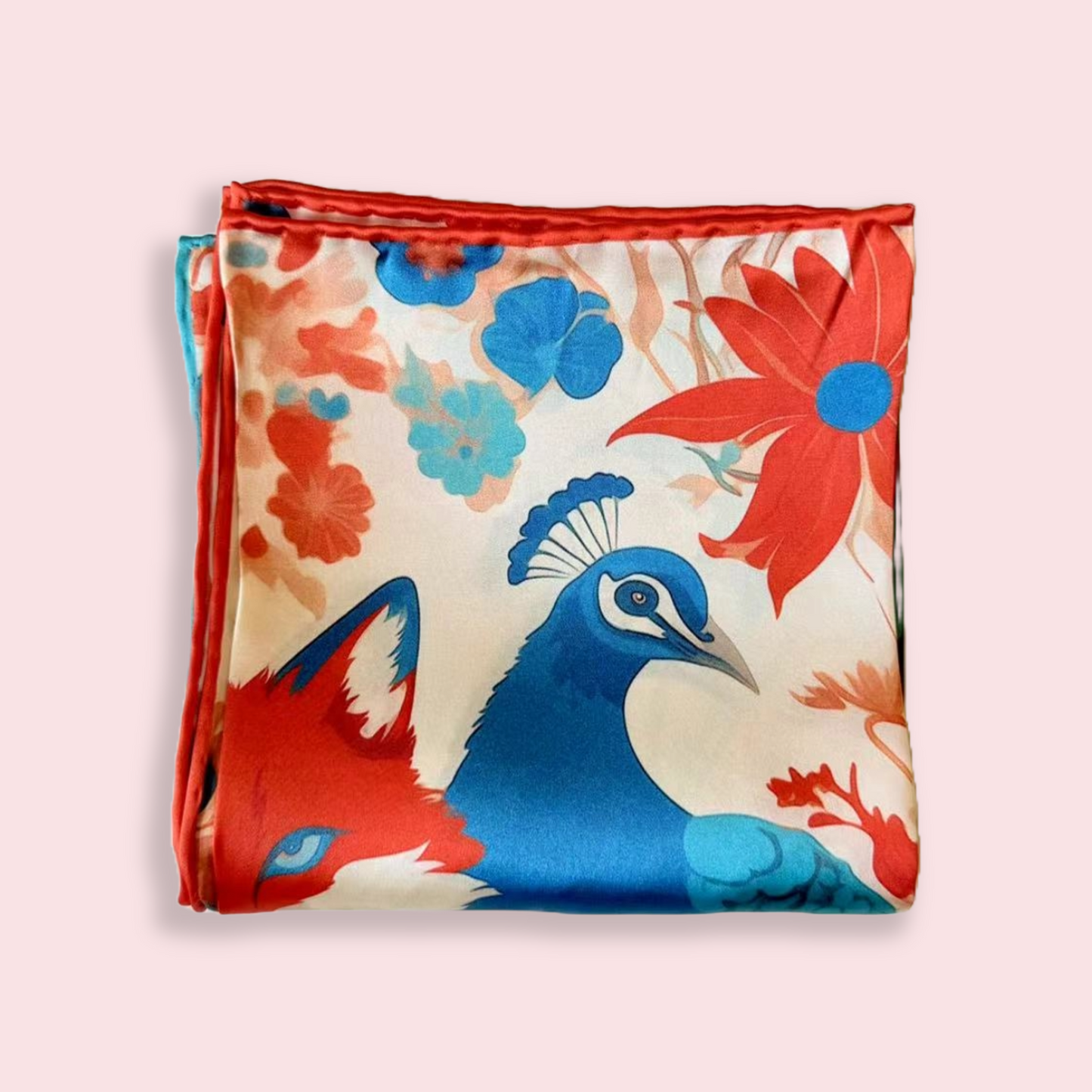 27" Square Scarf - Fox and Peacocks
