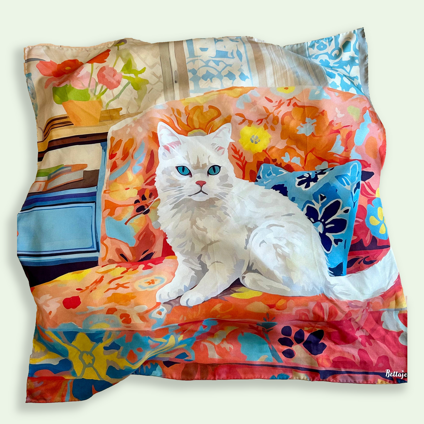 27" Square Scarf - Puffy Cat