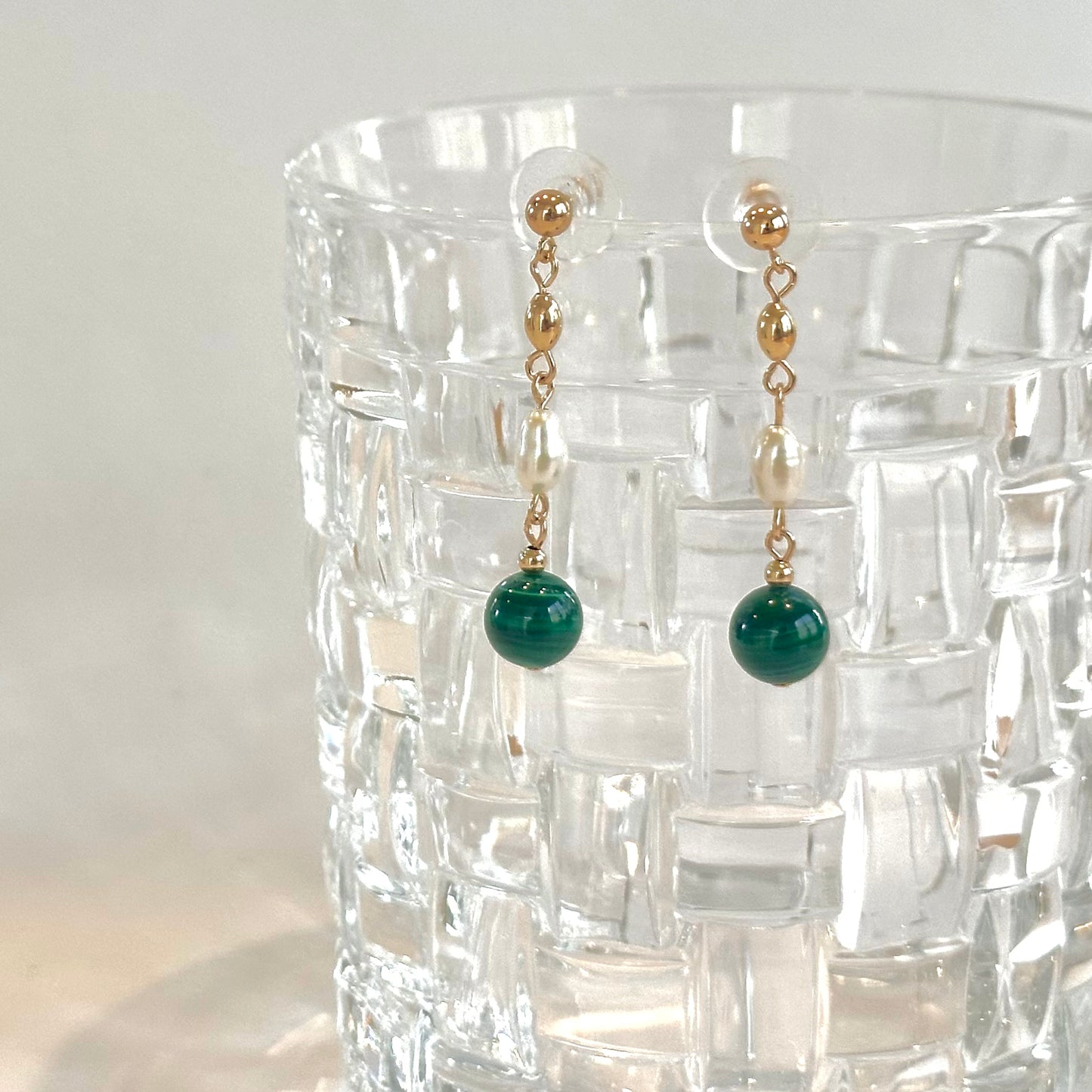 Malachite - Malachite and Freshwater Pearl 14K Gold-Filled Earrings