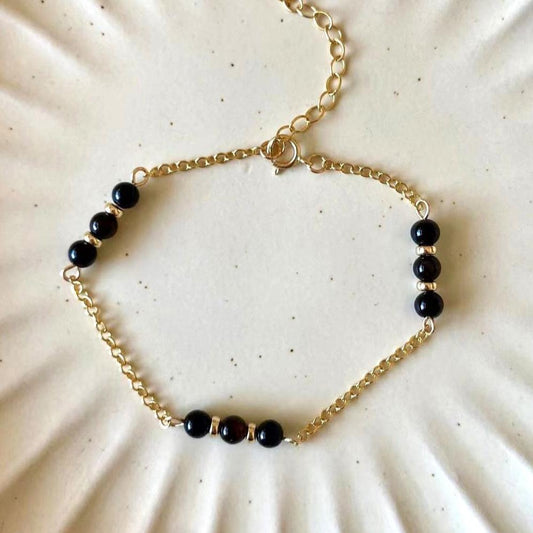 Dunhuang - Black Onyx Station Gold Filled Bracelet
