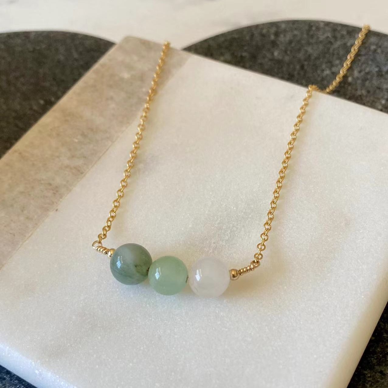 Jade - 8mm Iceberg Jade Gold Filled Necklace