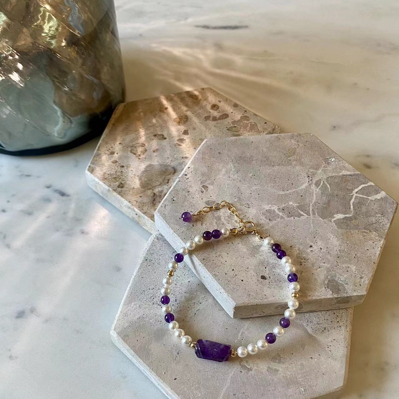 Baroque - Amethyst and Shell Pearl 14K Gold Filled Beaded Bracelet