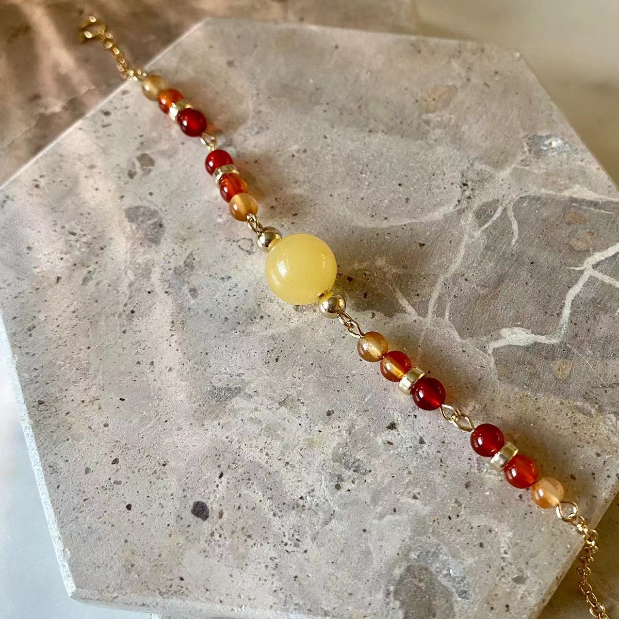 Jade - Yellow Jade and Onyx 14K Gold Filled Bracelet