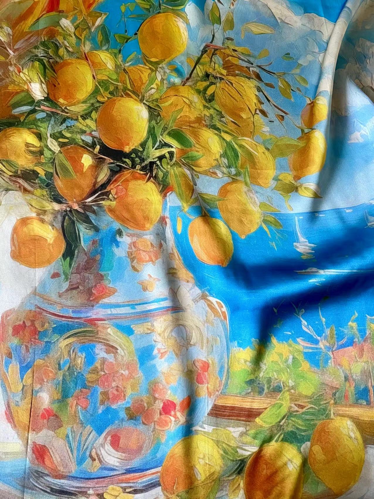 27" Square Scarf - Lemon and Ocean