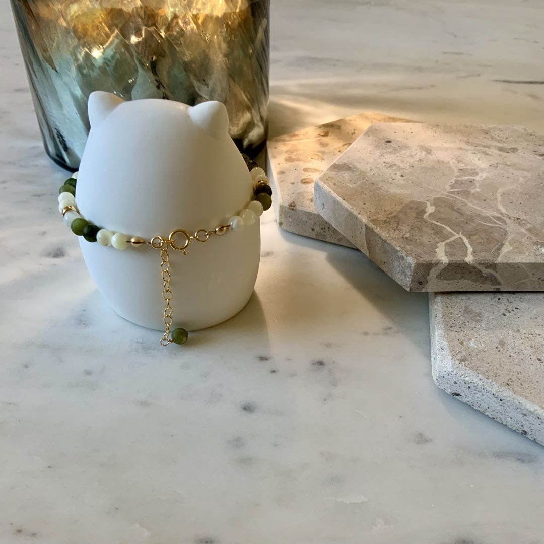 Jade - Jade and Mother of Pearl Beaded Gold Filled Bracelet