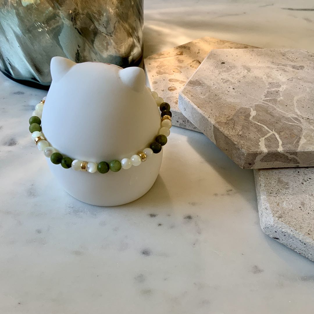 Jade - Jade and Mother of Pearl Beaded Gold Filled Bracelet