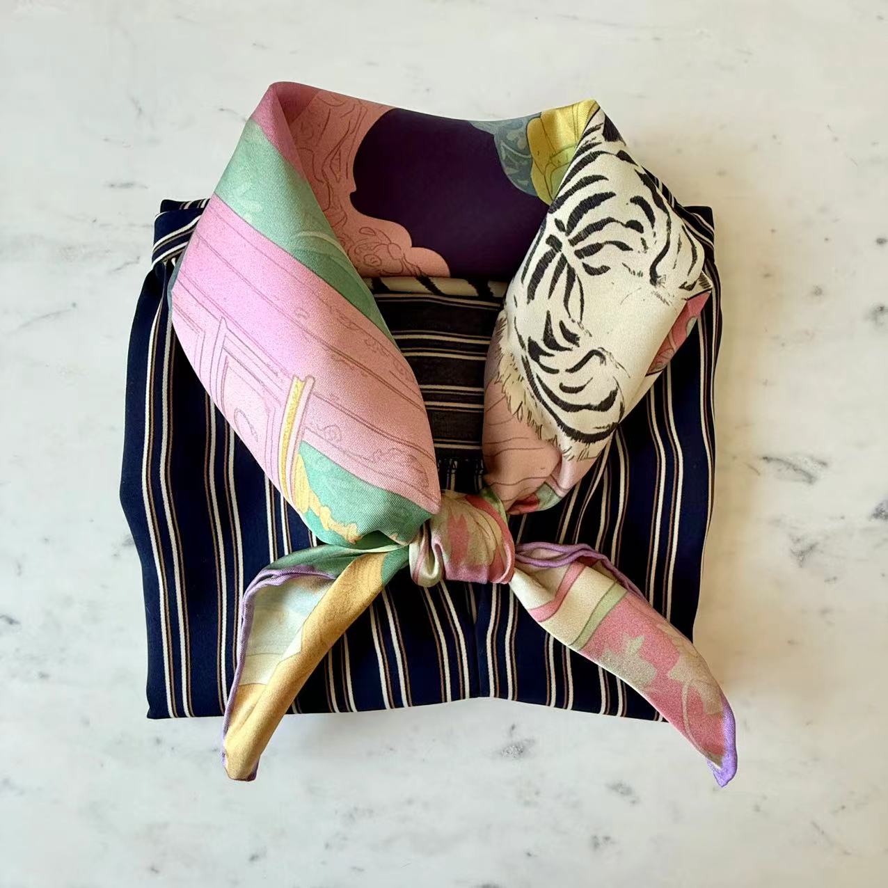 27" Square Scarf - White Tiger