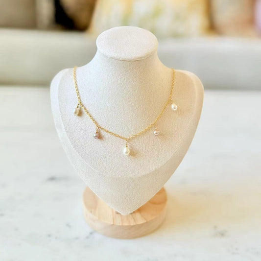 Romance - Natural Teardrop Pearl 14K Gold Filled Bridal Station Necklace
