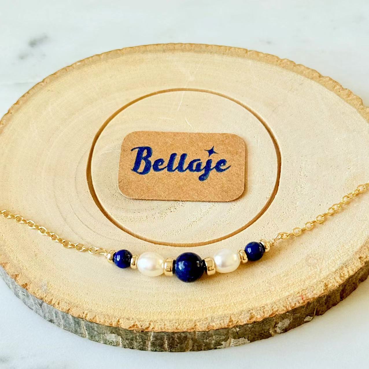 Art Deco - Lapis and Freshwater Pearl 14K Gold-Filled Bracelet