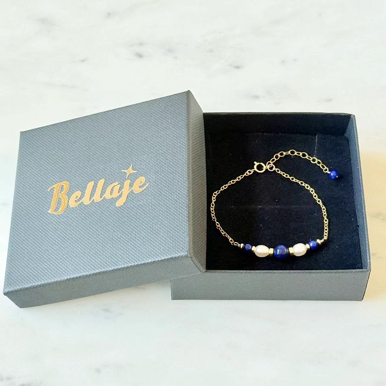 Art Deco - Lapis and Freshwater Pearl 14K Gold-Filled Bracelet
