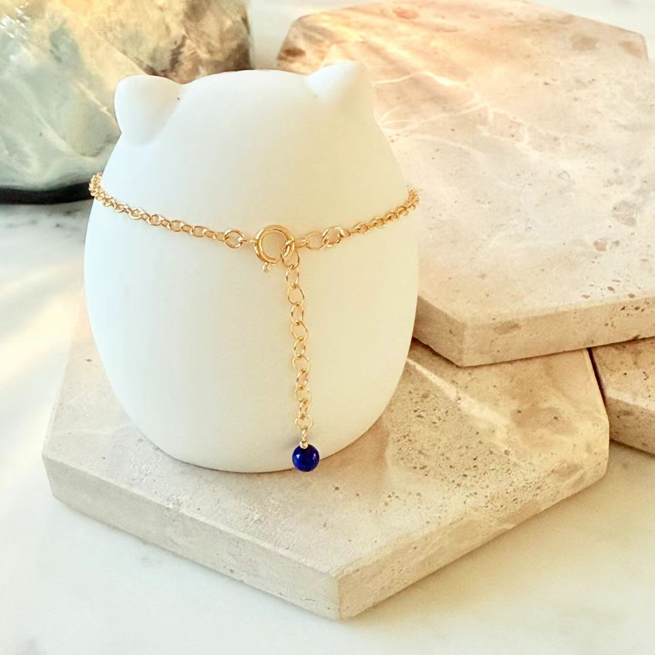 Art Deco - Lapis and Freshwater Pearl 14K Gold-Filled Bracelet