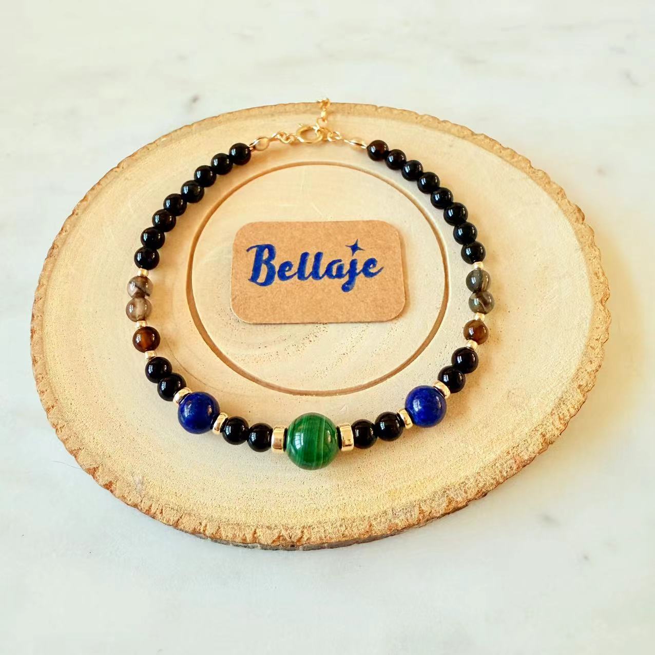 Malachite - Malachite, Lapis, and Black/Coffee Onyx 14K Gold-Filled Beaded Bracelet