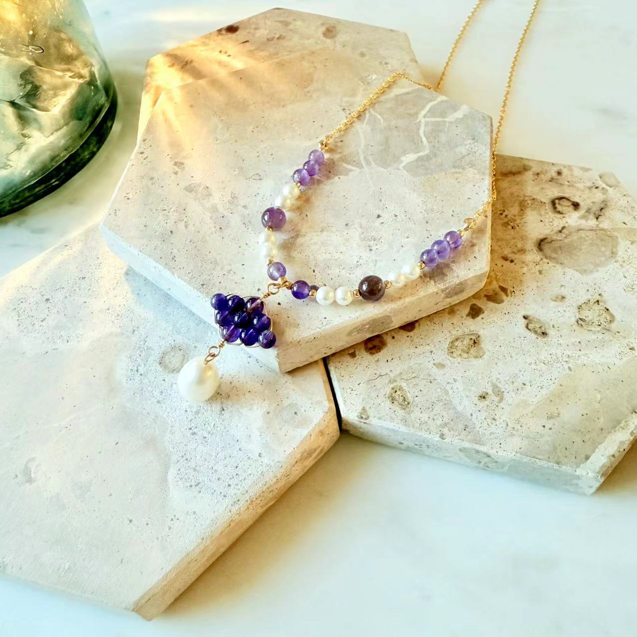 Baroque - Amethyst and 12mm Teardrop Pearl 14K Gold-Filled Necklace