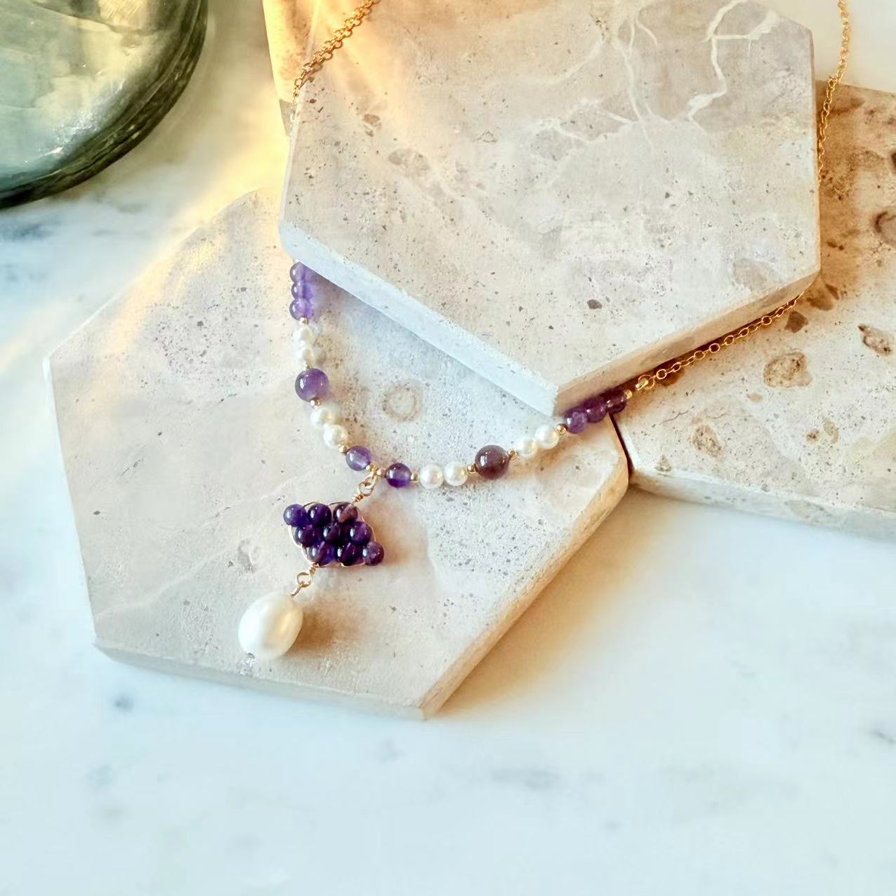 Baroque - Amethyst and 12mm Teardrop Pearl 14K Gold-Filled Necklace
