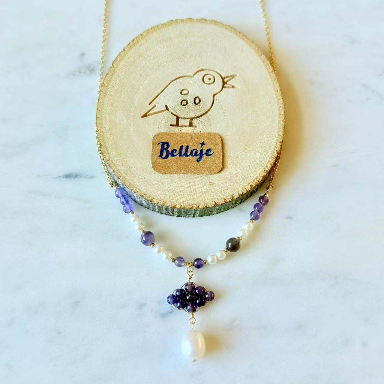 Baroque - Amethyst and 12mm Teardrop Pearl 14K Gold-Filled Necklace