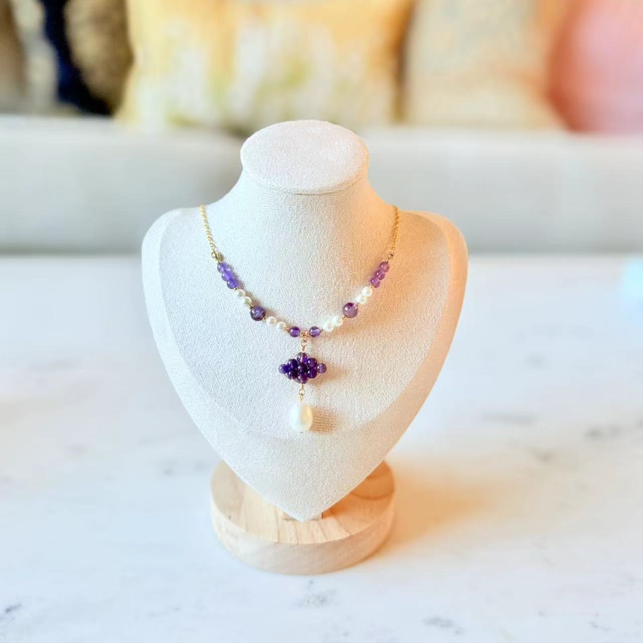 Baroque - Amethyst and 12mm Teardrop Pearl 14K Gold-Filled Necklace