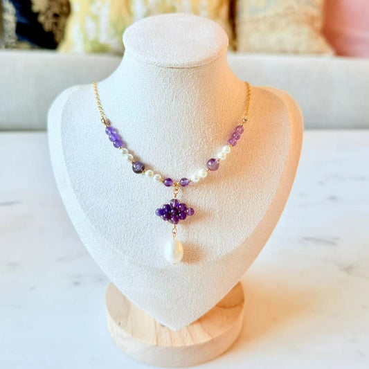 Baroque - Amethyst and 12mm Teardrop Pearl 14K Gold-Filled Necklace