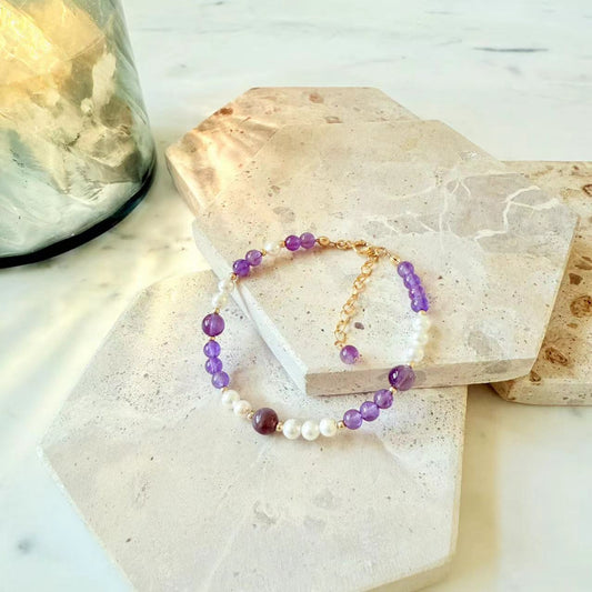 Baroque - Amethyst and Shell Pearl 14K Gold Filled Beaded Bracelet