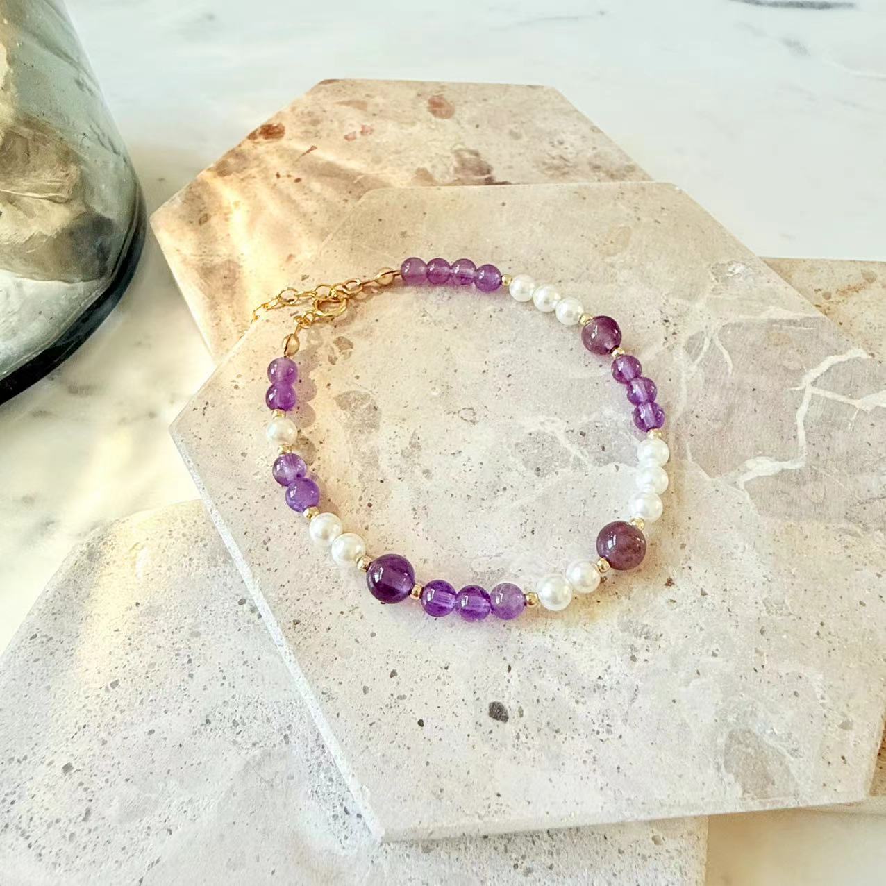 Baroque - Amethyst and Shell Pearl 14K Gold Filled Beaded Bracelet